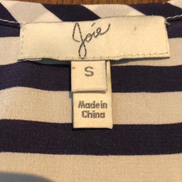 Joie silk blouse with tie, navy white stripe S - Picture 3 of 5